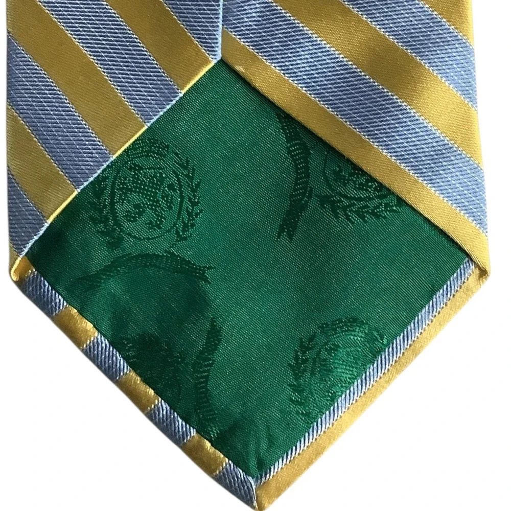Tommy Hilfiger Men Tie 100% Silk‎ Blue Gold Striped Classic Necktie USA Formal